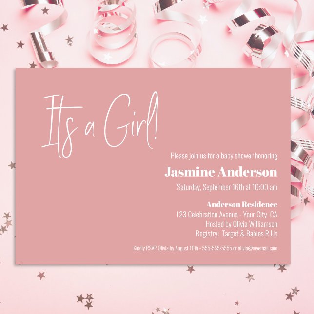 It’s a Girl Modern Pink Minimalist Baby Shower Invitation (Creator Uploaded)