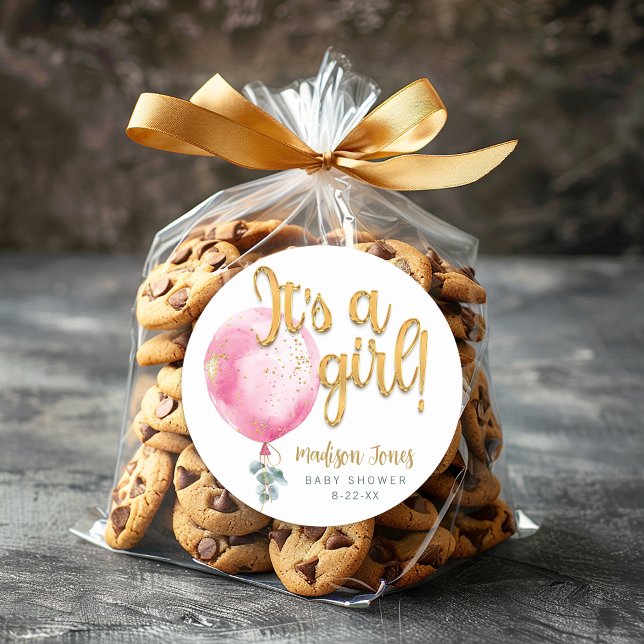 It’s a Girl Pink Balloon Baby Shower Sticker (Its a girl baby shower favor sticker)