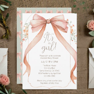 It’s A Girl Pink Bow Baby Shower Invitation