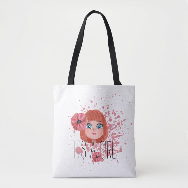 It’s a girl pink flower, baby girl, white tote bag (Front)