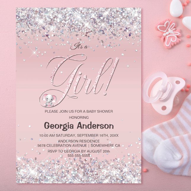 It’s a Girl Pink Glitter Baby Shower Invitation (Creator Uploaded)