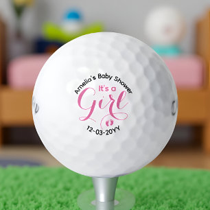 It’s a Girl, Pink Personalized Baby Shower Favor Golf Balls