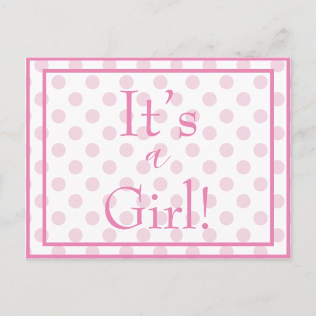 It’s a Girl Pink Polkadot Baby Gender Reveal Postcard (Front)