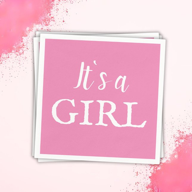 It`s a Girl Pink Script Baby Girl Baby Shower Napkin (Creator Uploaded)