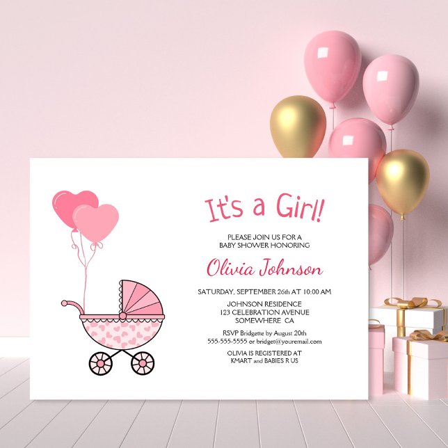 It’s a Girl Pink Stroller Baby Shower Invitation (Creator Uploaded)
