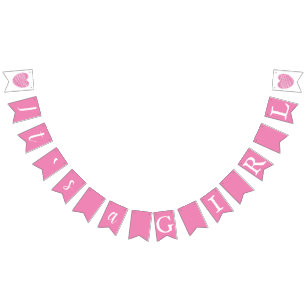 It`s a Girl Pink Typography Baby Shower Bunting