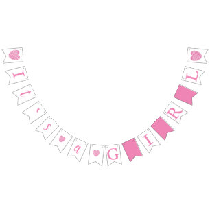 It`s a Girl Pink Typography Baby Shower Bunting