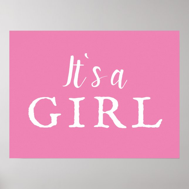 It`s a Girl Pink Typography Baby Shower Sign (Front)
