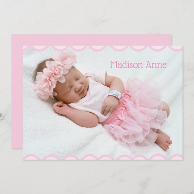 It’s a Girl Script Photo Pink Girly Elegant Birth Announcement (Front/Back)