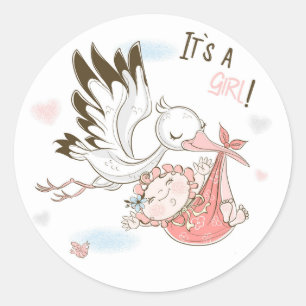 It’s a Girl Stork and Baby Classic Round Sticker