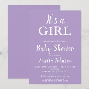 It`s a Girl Typography Baby Girl Baby Shower Invitation