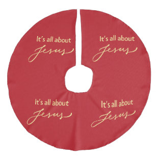 It’s All About Jesus – Red & Gold Christmas  Faux Linen Tree Skirt