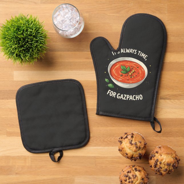 It’s Always Time for Gazpacho Tomato Soup  Oven Mitt & Pot Holder Set (Top Down)