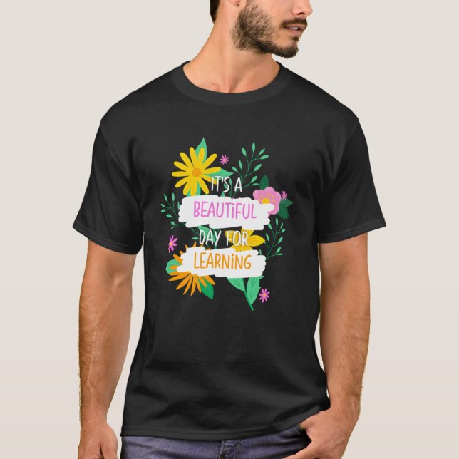 It s Beautiful Day For Learning Retro Teacher Stud T-Shirt (Front)