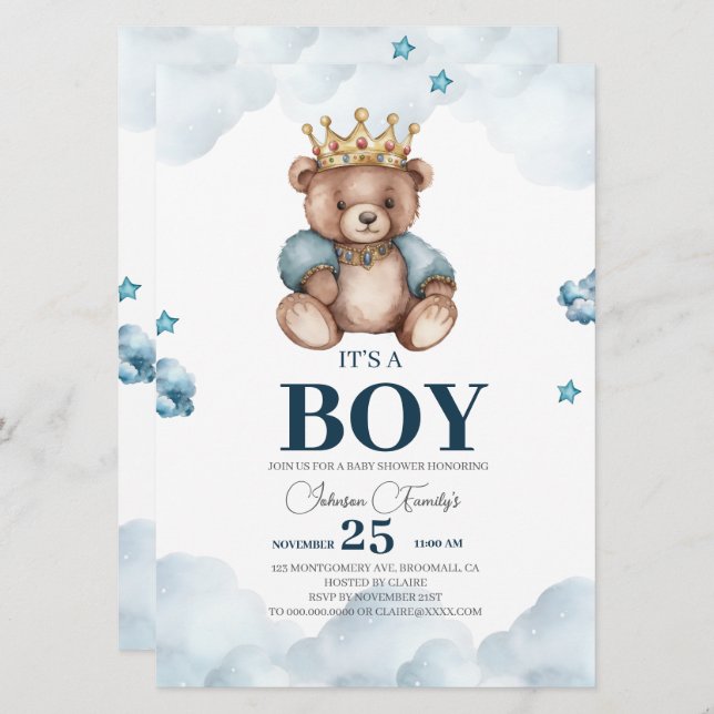 IT’S BOY Bear Baby Shower Invitation (Front/Back)