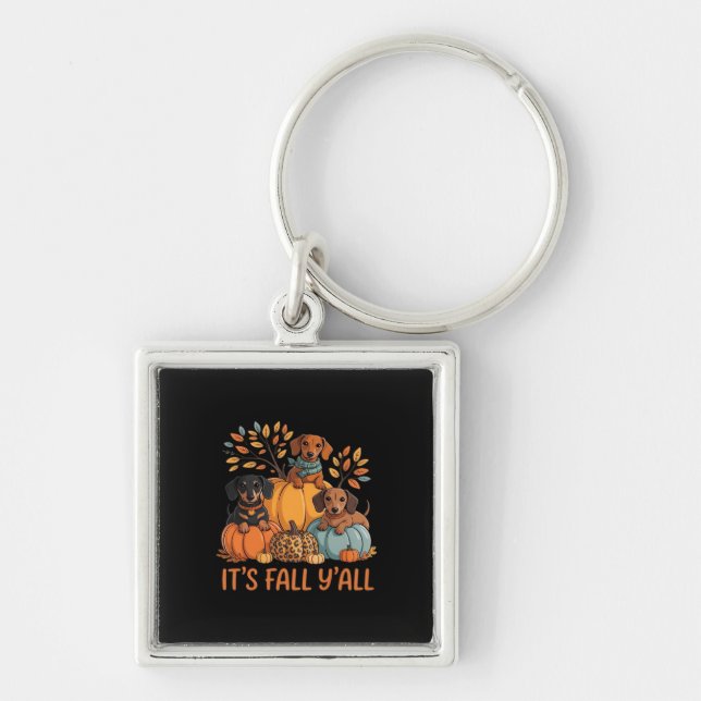 It’s Fall Y’all Autumn Dachshund Pumpkins Fall Key Ring (Front)