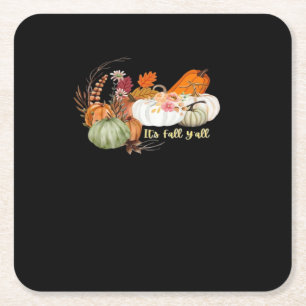 It’s Fall Y’all Autumn Halloween Design Fitted Square Paper Coaster