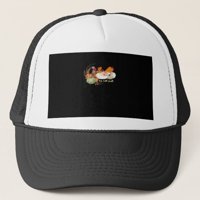 It’s Fall Y’all Autumn Halloween Design Fitted Trucker Hat (Front)
