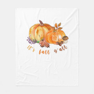 It’s Fall Y’all Autumn Leaves Pumpkin And Mushroom Fleece Blanket