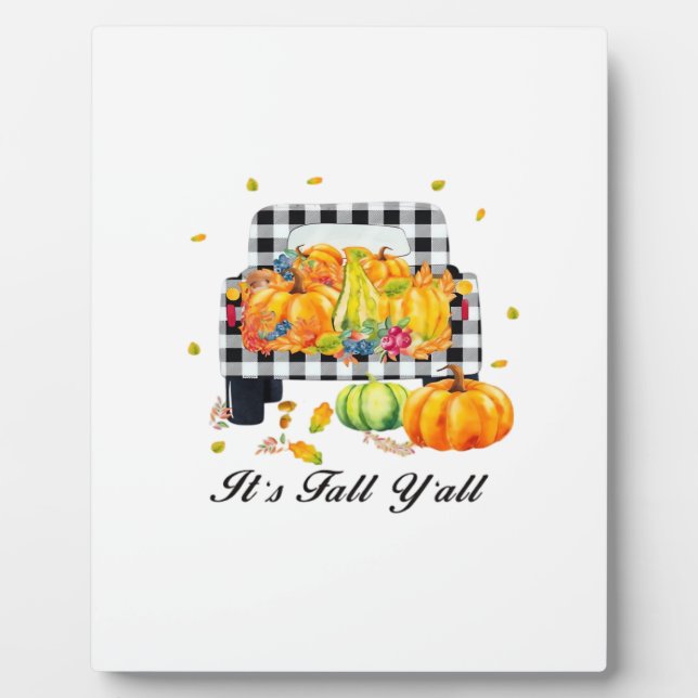 It’s Fall Y’all Autumn Pumpkin Plaid Plaque (Front)