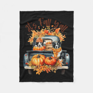 It’s Fall Y’all Border Collie Pumpkins Truck Autum Fleece Blanket