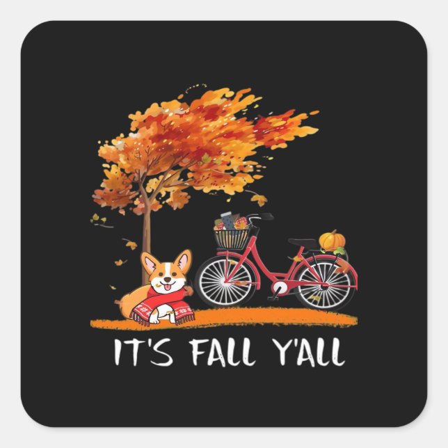 It’s Fall Y’all Cardigan Dog Autumn Design Funny G Square Sticker (Front)