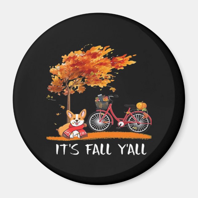 It’s Fall Y’all Cardigan Dog Autumn Funny Graphic Magnet (Front)