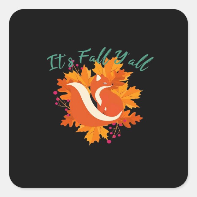 It’s Fall Y’all Cute Autumn Tree Fall Leaves Square Sticker (Front)