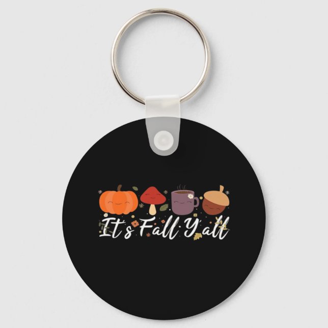 It’s Fall Y’all Cute Coffee Pumpkin Autumn Tree Fa Key Ring (Front)