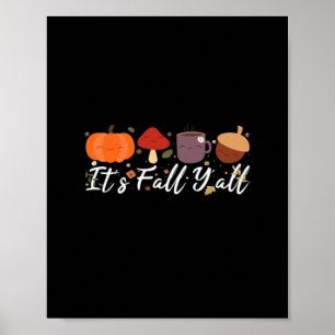 It’s Fall Y’all Cute Coffee Pumpkin Autumn Tree Fa Poster