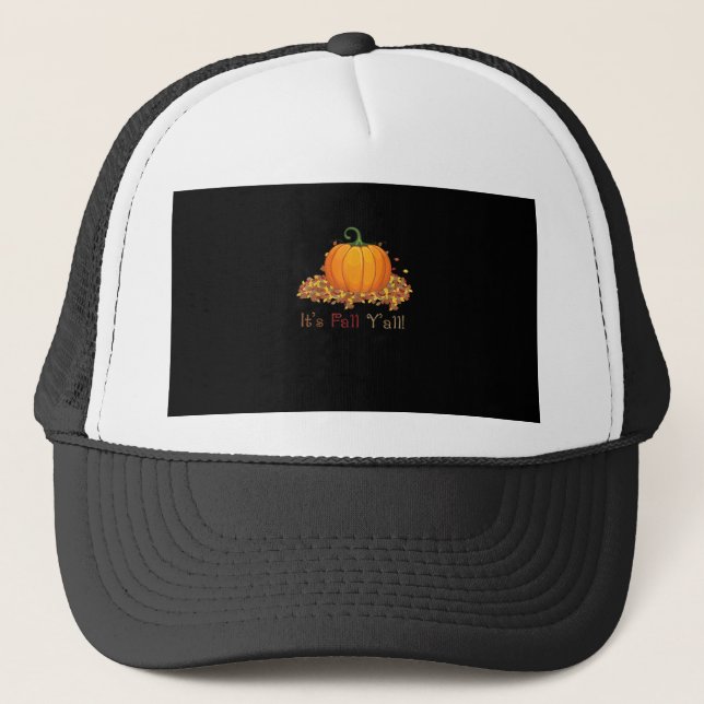 It’s Fall Y’all Cute Pumpkin Autumn Tree Fall Leav Trucker Hat (Front)