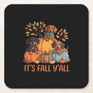 It’s Fall Y’all Dachshund Pumpkins Fall Classic Square Paper Coaster