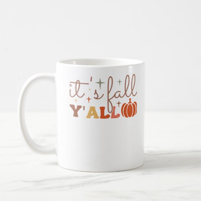 It’s Fall Y’all, Fall Pumpkin Skeleton Creepy Leaf Coffee Mug (Left)