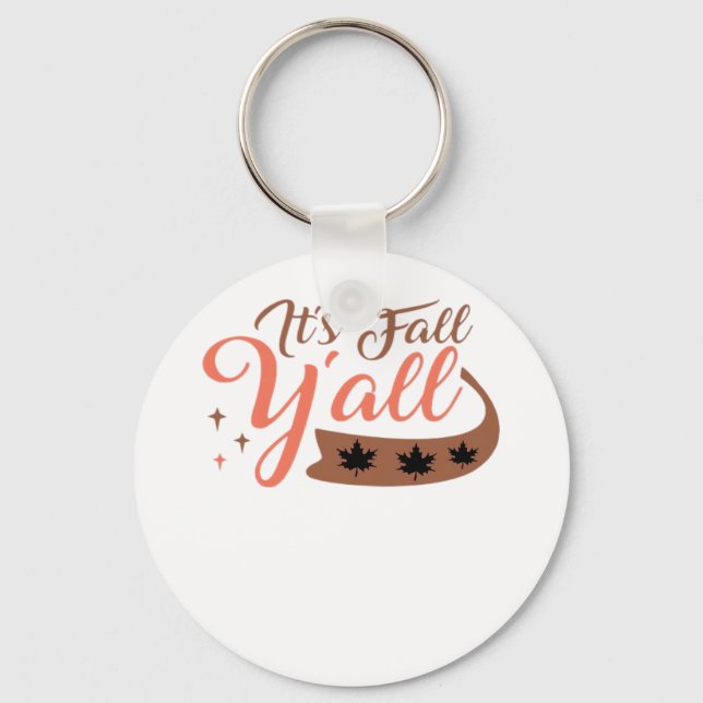 It’s Fall Y’all, Fall Pumpkin Skeleton Creepy Leaf Key Ring (Front)