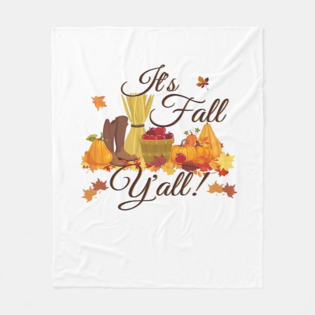 It’s Fall Y’all Funny & Cool Retro Fleece Blanket (Front)