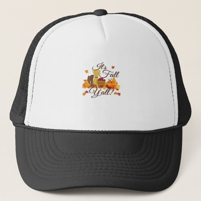 It’s Fall Y’all Funny & Cool Retro Trucker Hat (Front)
