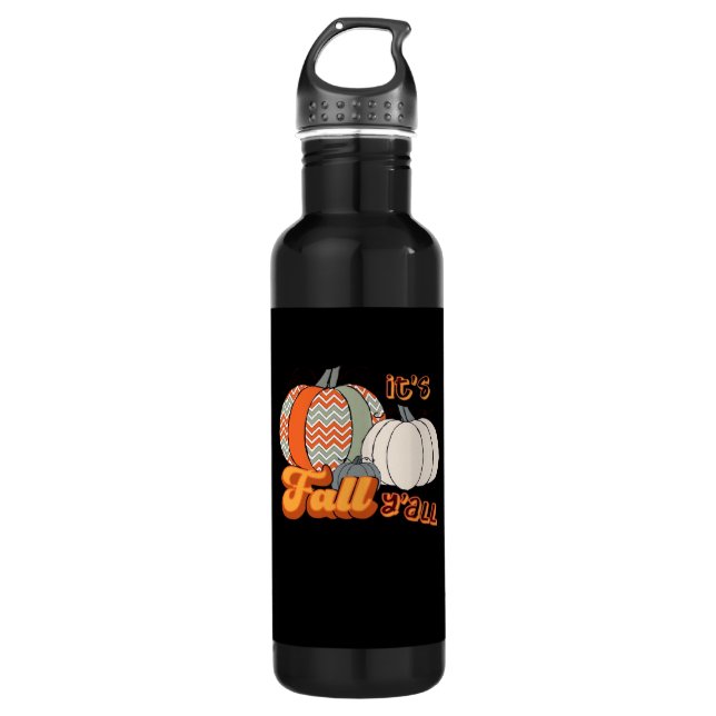It’s Fall Y’all, Funny Pumpkins Chevron Pattern 710 Ml Water Bottle (Front)
