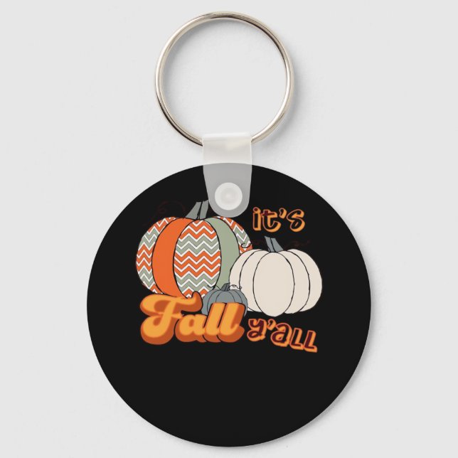 It’s Fall Y’all, Funny Pumpkins Chevron Pattern Key Ring (Front)