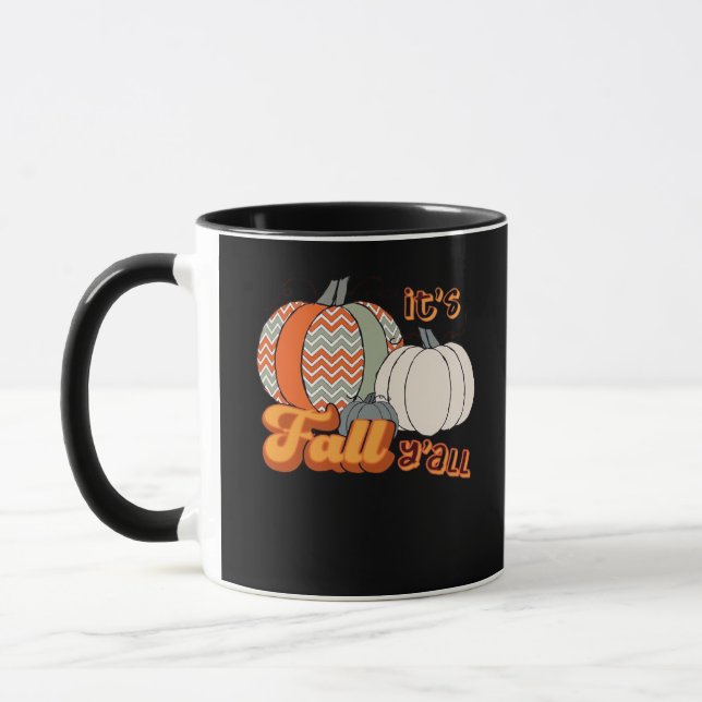 It’s Fall Y’all, Funny Pumpkins Chevron Pattern Mug (Left)