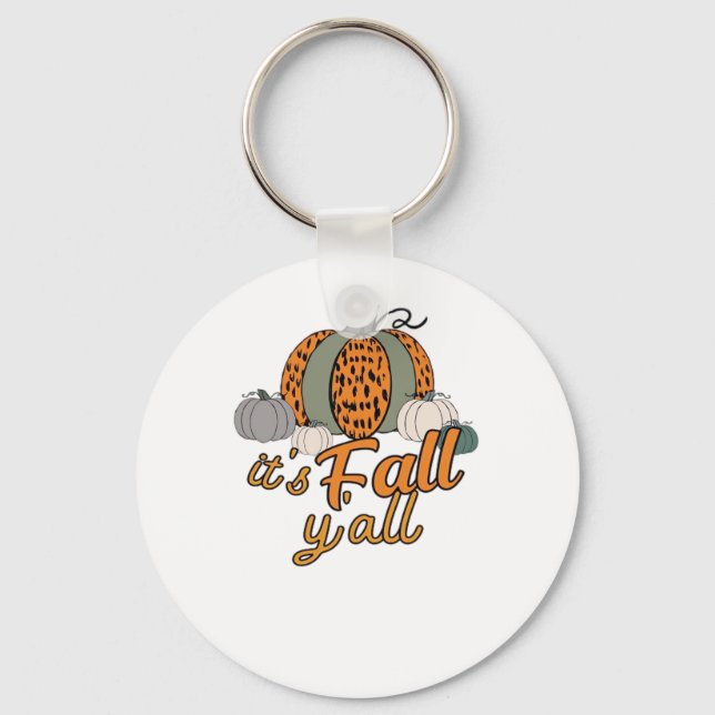 It’s Fall Y’all, Funny Pumpkins Leopard Pattern Key Ring (Front)