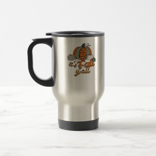 It’s Fall Y’all, Funny Pumpkins Leopard Pattern Travel Mug (Left)