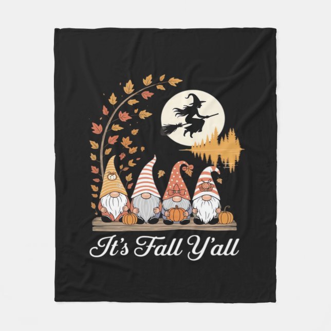 It’s Fall Y’all Gnomes Autumn Design Fleece Blanket (Front)