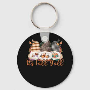 It’s Fall Y’all Gnomes In Autumn Plaid And Leopard Key Ring