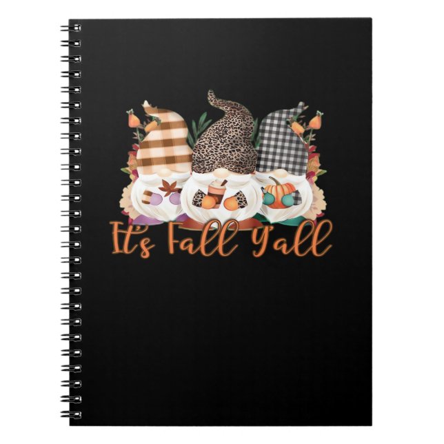 It’s Fall Y’all Gnomes In Autumn Plaid And Leopard Notebook (Front)