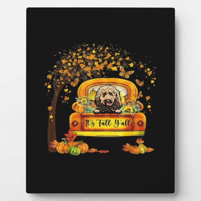 It’s Fall Y’all Goldendoodle Thanksgiving Pumpkin Plaque (Front)