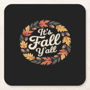 It’s Fall Y’all Halloween Bats Pumpkin Fall Hallow Square Paper Coaster