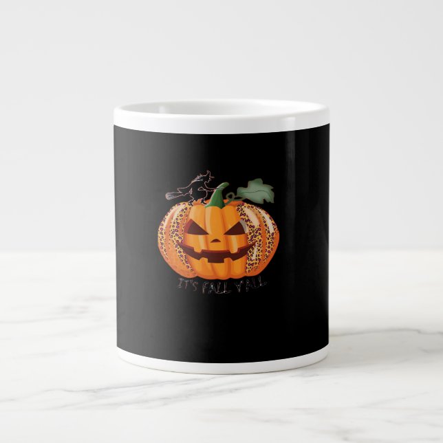 It’s Fall Y’all Leopard Pumpkin Happy Halloween Ne Large Coffee Mug (Front)