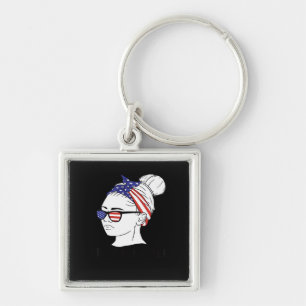It’s Fall Y’all Messy Bun USA Flag Style Key Ring