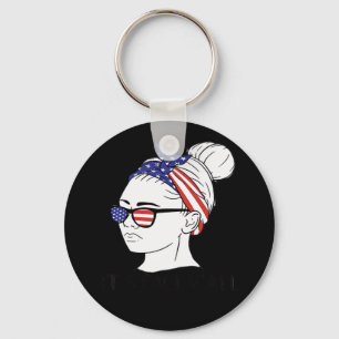 It’s Fall Y’all Messy Bun Women USA Flag Key Ring