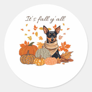 It’s Fall Y’all - Miniature Pinscher With Pumpkins Classic Round Sticker